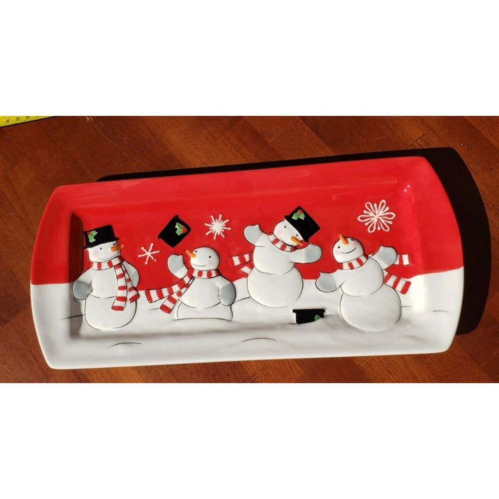 St Nicholas Square Let it Snow Serving Tray Platter Rectangle 13 1/2” Snowman